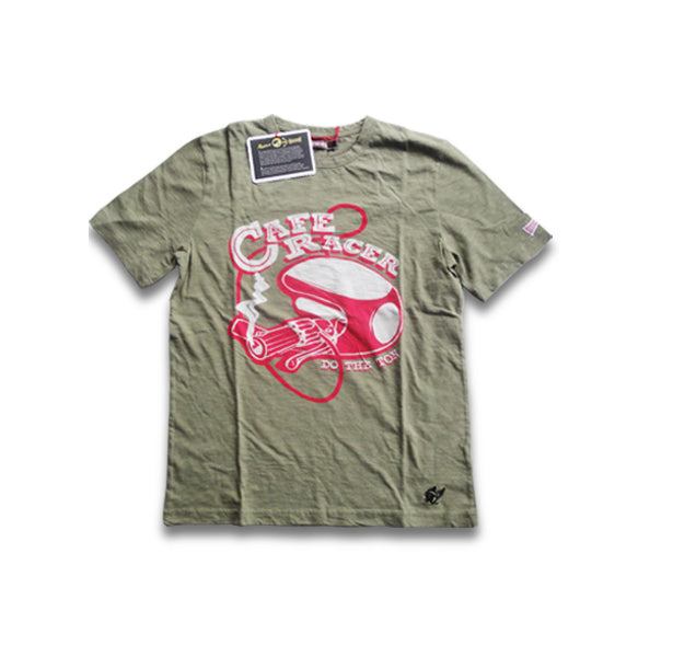 Cafe Racer T-Shirt Blau/Oliv/Creme/Braun