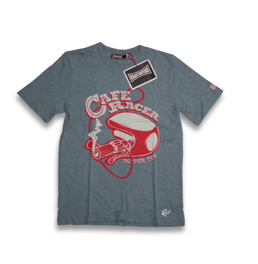 Cafe Racer T-Shirt Blau/Oliv/Creme/Braun