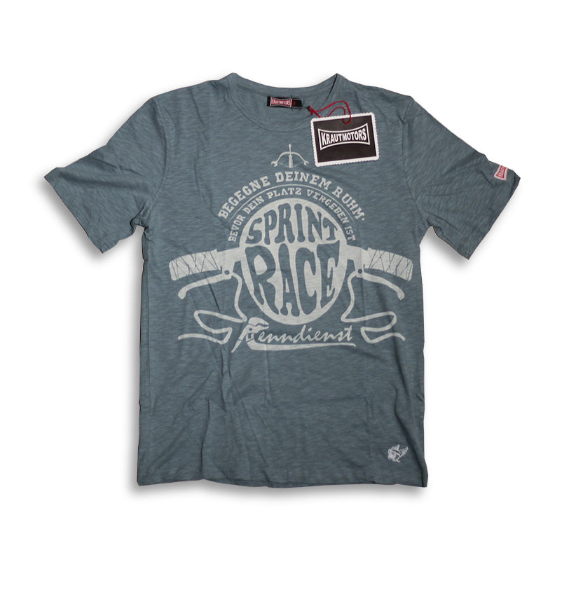 KRAUTMOTORS "Sprint Race" T-Shirt Blau/Oliv/Creme/Braun